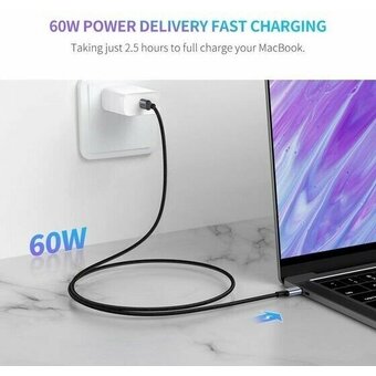  Кабель UGREEN US261 50152 USB 2.0 C M/M Round Cable Nickel Plating Aluminum Shell 2m Gray/Black 