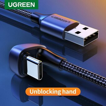  Кабель UGREEN US311 70313 USB 2.0-A to Angled USB-C Cable Aluminum Case with Braided 1m Black 