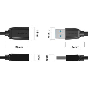  Кабель удлинитель Vention VAS-A45-B300 USB 3.0 AM/AF 3м Black Edition 