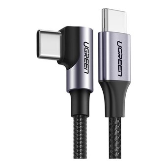  Кабель UGREEN US255 (50125) USB-C 2.0 Male to Angled 90° USB-C 2.0 Male 3A Data Cable 2m Gray Black 