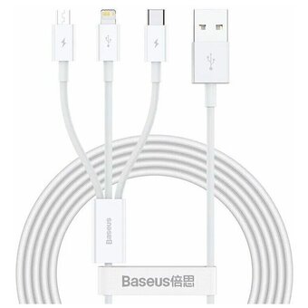  Дата-кабель Baseus Superior CAMLTYS-02 (BAS-CAMLTYS-02-WT) с функцией быстрой зарядки USB на M+L+C 3.5A 1.5м, белый 