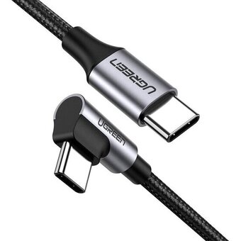  Кабель UGREEN US255 50122 USB-C 2.0 Male to Angled 90° USB-C 2.0 Male 3A Data Cablel 0.5m Gray Black 