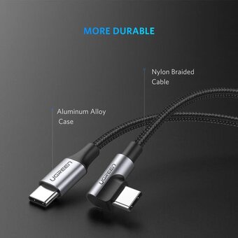  Кабель UGREEN US255 (50125) USB-C 2.0 Male to Angled 90° USB-C 2.0 Male 3A Data Cable 2m Gray Black 