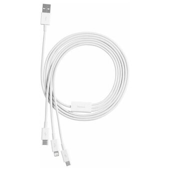  Дата-кабель Baseus Superior CAMLTYS-02 (BAS-CAMLTYS-02-WT) с функцией быстрой зарядки USB на M+L+C 3.5A 1.5м, белый 