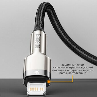  Дата-кабель Baseus Cafule CATLJK-01 (BAS-CATLJK-01-BK) Type-C на iPhone Power Delivery 20Вт 0.25м, черный 