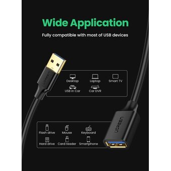  Кабель UGREEN US129 30127 USB 3.0 Extension Male Cable 3m Black 