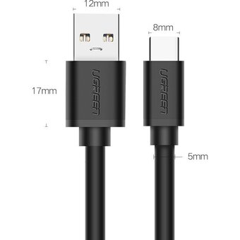  Кабель UGREEN US184 20884 USB 3.0 A Male to Type C Male Cable Nickel Plating 2m Black 