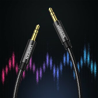  Кабель UGREEN AV112 50363 3.5mm Male to 3.5mm Male Cable Gold Plated Metal Case with Braid 2m Black 