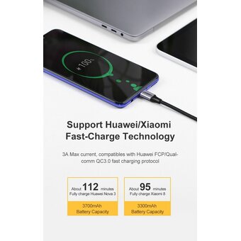  Кабель UGREEN US255 50122 USB-C 2.0 Male to Angled 90° USB-C 2.0 Male 3A Data Cablel 0.5m Gray Black 