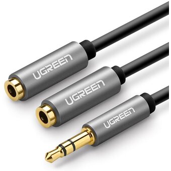  Кабель UGREEN AV123 10532 3.5mm Aux Stereo Audio Splitter Cable with Braid 20cm Black 