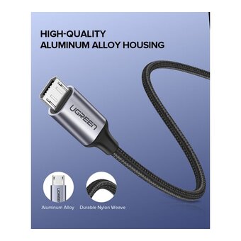  Кабель UGREEN US290 60147 USB 2.0 A to Micro USB Cable Nickel Plating Alu Braid 1,5m Grey/Black 