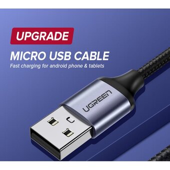  Кабель UGREEN US290 60147 USB 2.0 A to Micro USB Cable Nickel Plating Alu Braid 1,5m Grey/Black 