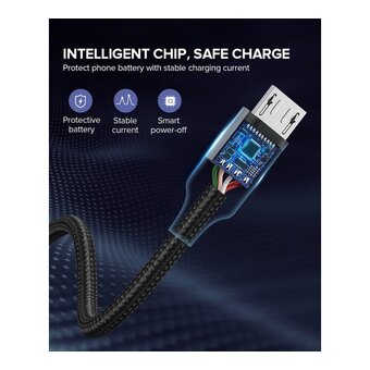  Кабель UGREEN US290 60147 USB 2.0 A to Micro USB Cable Nickel Plating Alu Braid 1,5m Grey/Black 