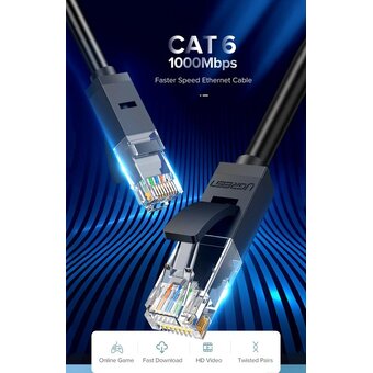  Кабель UGREEN NW102 20164 Cat6 8-Core U/UTP Ethernet Cable 10m Black 
