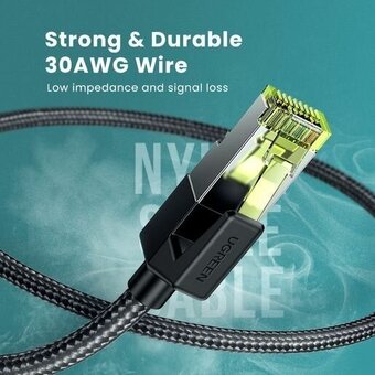  Кабель UGREEN NW150 80424 CAT7 Shielded Round Cable with Braided Modular Plugs 3m Black 
