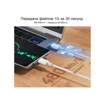  Кабель UGREEN US264 (60517) USB-C 2.0 Male To USB-C 2.0 Male 3A Data Cable 0.5m White 