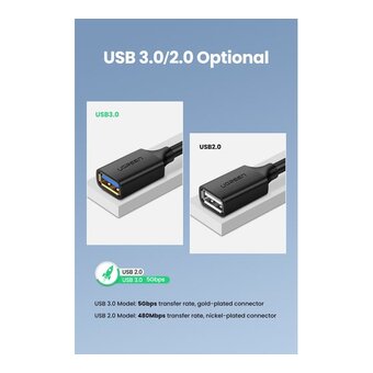  Кабель UGREEN US129 10373 USB 3.0 Extension Male Cable 2m Black 