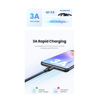  Кабель UGREEN US287 60826 USB 2.0 to USB-C date cable 3m Black 