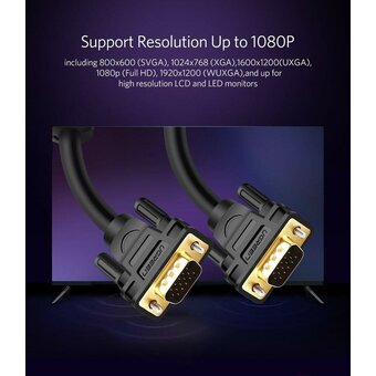  Кабель UGREEN VG101 11631 VGA Male to Male Cable 3m Black 
