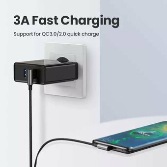  Кабель UGREEN US176 (20855) Right Angle USB-A to USB-C Cable 0.5m Black 