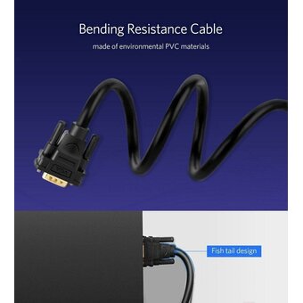  Кабель UGREEN VG101 11631 VGA Male to Male Cable 3m Black 