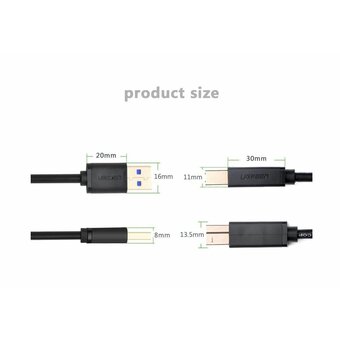 Кабель UGREEN US210 10372 USB 3.0 AM to BM Print Cable 2m Black 