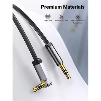  Кабель UGREEN AV119 10729 3.5mm Male to 3.5mm Male Straigth to angle flat Cable 5m Black 