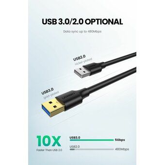  Кабель UGREEN US128 10370 USB-A 3.0 Male to Male Cable 1m Black 