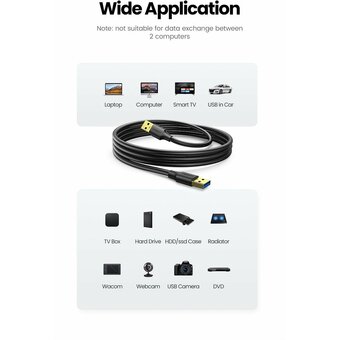  Кабель UGREEN US128 10370 USB-A 3.0 Male to Male Cable 1m Black 