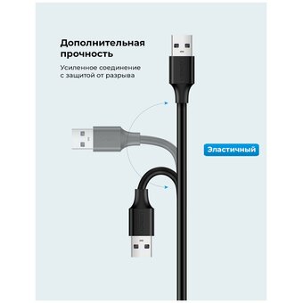  Кабель UGREEN US103 10318 USB 2.0 A Male to A Female Cable 5m Black 