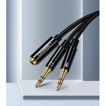  Кабель UGREEN AV140 20899 Dual 3.5mm Male To 3.5mm Female Audio Cable Aluminum Case Black 