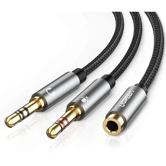  Кабель UGREEN AV140 20899 Dual 3.5mm Male To 3.5mm Female Audio Cable Aluminum Case Black 