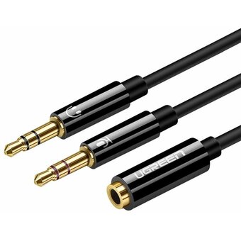  Кабель UGREEN AV140 20899 Dual 3.5mm Male To 3.5mm Female Audio Cable Aluminum Case Black 