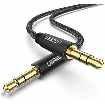  Кабель UGREEN AV112 50361 3.5mm Male to 3.5mm Male Cable Gold Plated Metal Case with Braid 1m Black 