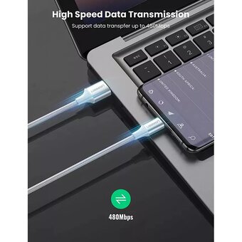  Кабель UGREEN US288 60132 USB-A 2.0 to USB-C Cable Nickel Plating Aluminum Braid 1.5m Silver 