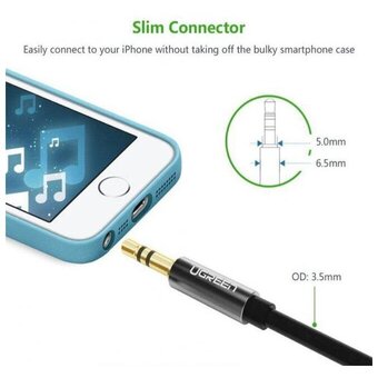  Кабель UGREEN AV112 50361 3.5mm Male to 3.5mm Male Cable Gold Plated Metal Case with Braid 1m Black 