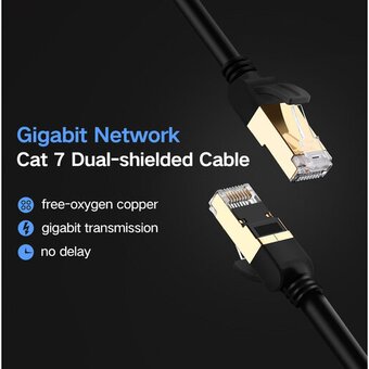  Кабель UGREEN NW107 11269 Cat 7 F/FTP Lan Cable 2m Black 