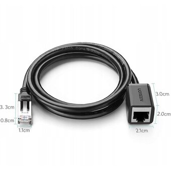  Адаптер UGREEN NW112 11279 Cat 6 F/UTP Ethernet RJ45 Extension Male/Female Patch Cords 1m Black 