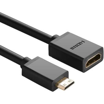  Кабель UGREEN 20137 Mini HDMI Male to HDMI Female Adapter Cable 22cm Black 