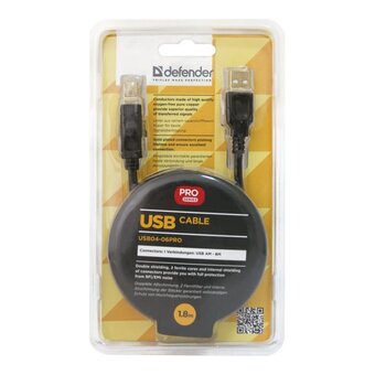  Кабель Defender USB04-06 Pro (87430) USB2.0 для соединения 1.8м AM/BM зол.контакты 2фер.фильтрами 