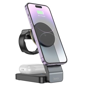  Беспроводное ЗУ HOCO CQ3 Motorcycle folding 3-in-1 magnetic wireless fast charger (черный) 