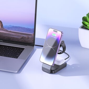  Беспроводное ЗУ HOCO CQ3 Motorcycle folding 3-in-1 magnetic wireless fast charger (черный) 