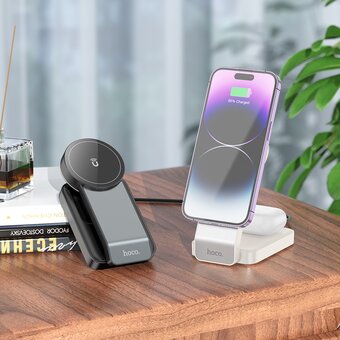  Беспроводное ЗУ HOCO CQ3 Motorcycle folding 3-in-1 magnetic wireless fast charger (черный) 