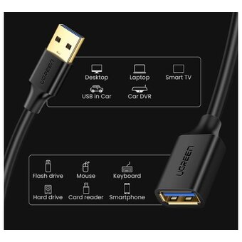  Кабель UGREEN US129 10368 USB 3.0 Extension Male Cable 1m Black 