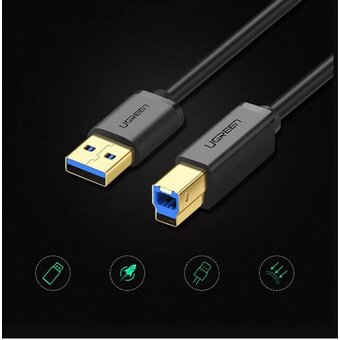  Кабель UGREEN US210 30753 USB 3.0 AM to BM Print Cable 1m Black 