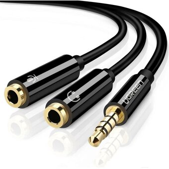  Кабель UGREEN AV141 30620 3.5mm male to 2 Female Audio Cable ABS Case Black 