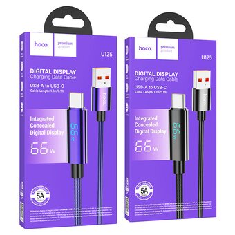  Дата-кабель HOCO U125 Benefit 5A charging data cable with display Type-C 1,2м черный 
