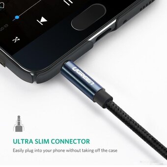  Кабель UGREEN AV112 10686 3.5mm Male to 3.5mm Male Cable Gold Plated Metal Case with Braid 1.5m Blue 