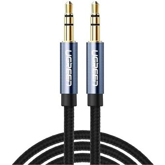  Кабель UGREEN AV112 10686 3.5mm Male to 3.5mm Male Cable Gold Plated Metal Case with Braid 1.5m Blue 