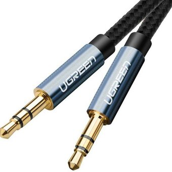  Кабель UGREEN AV112 10686 3.5mm Male to 3.5mm Male Cable Gold Plated Metal Case with Braid 1.5m Blue 